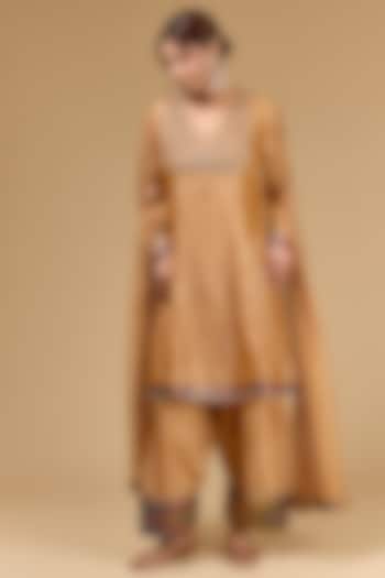 Orange Gold Tissue Kundan & Mirror Work Wedding Anarkali Set by Kisneel by Pam at Pernia's Pop Up Shop