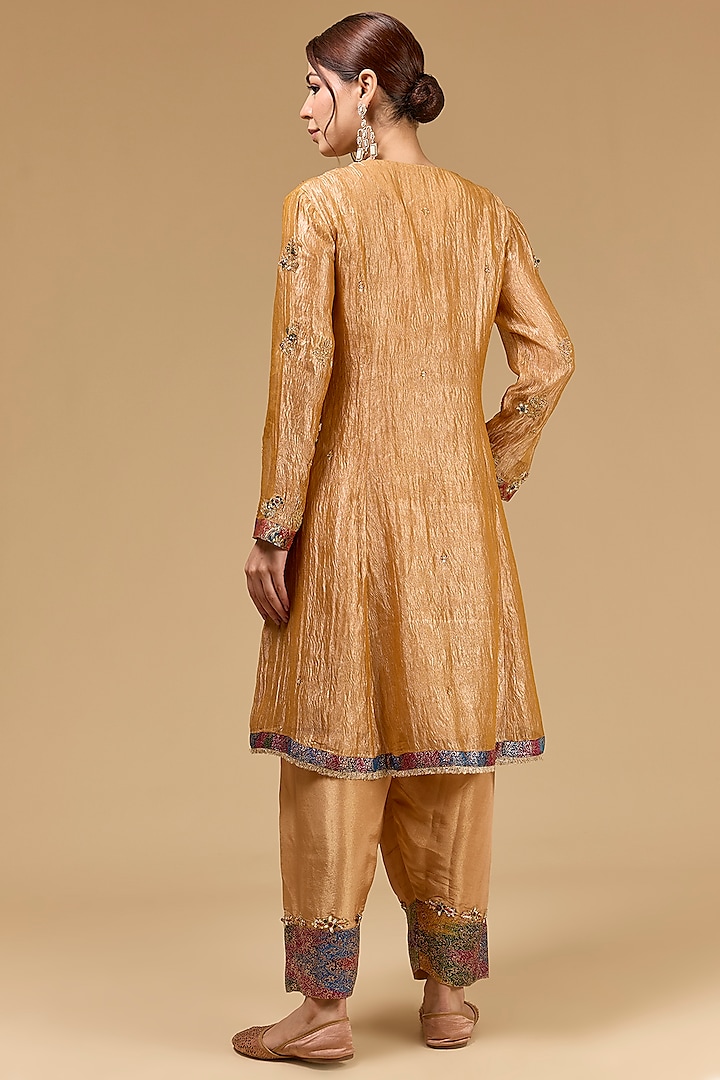 Orange Gold Tissue Kundan & Mirror Work Wedding Anarkali Set by Kisneel by Pam at Pernia's Pop Up Shop