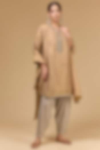 Rose Pink Tissue Dori Embroidered Kurta Set by Kisneel by Pam at Pernia's Pop Up Shop