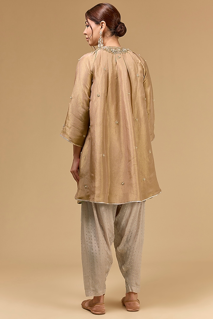 Rose Pink Tissue Dori Embroidered Kurta Set by Kisneel by Pam at Pernia's Pop Up Shop