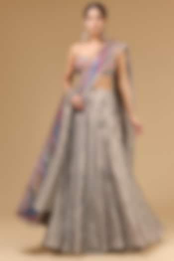 Gun Metal Tissue Dori Embroidered Wedding Lehenga Set by Kisneel by Pam at Pernia's Pop Up Shop