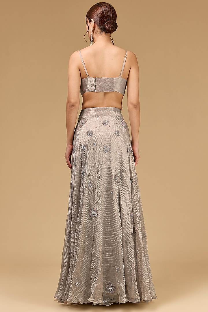 Gun Metal Tissue Dori Embroidered Wedding Lehenga Set by Kisneel by Pam at Pernia's Pop Up Shop