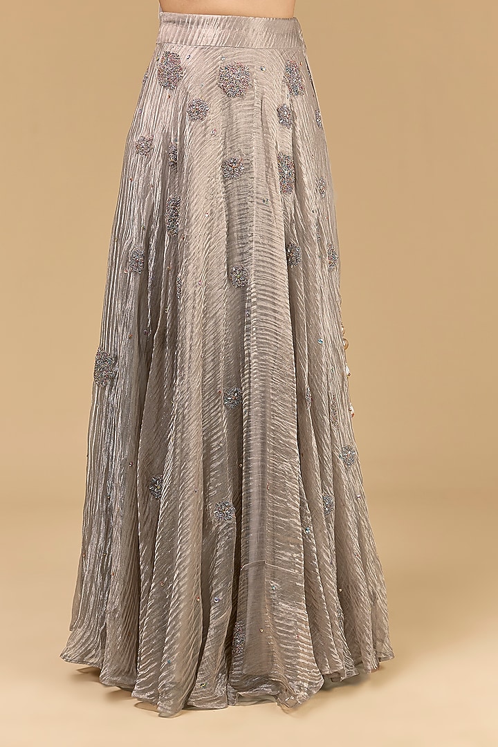 Gun Metal Tissue Dori Embroidered Wedding Lehenga Set by Kisneel by Pam at Pernia's Pop Up Shop
