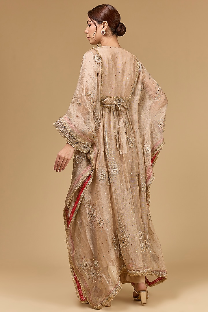 Silver Tissue Badla Embroidered Kaftan Set by Kisneel by Pam at Pernia's Pop Up Shop