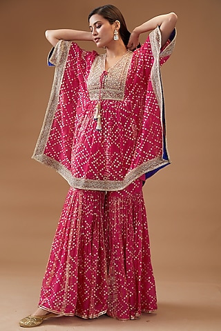 Fuchsia Organza Printed Kaftan Set by Kisneel by Pam