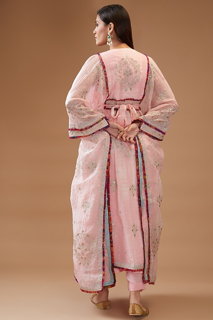 Pink Organza Printed & Embroidered Kaftan Set by Kisneel by Pam at Pernia's Pop Up Shop