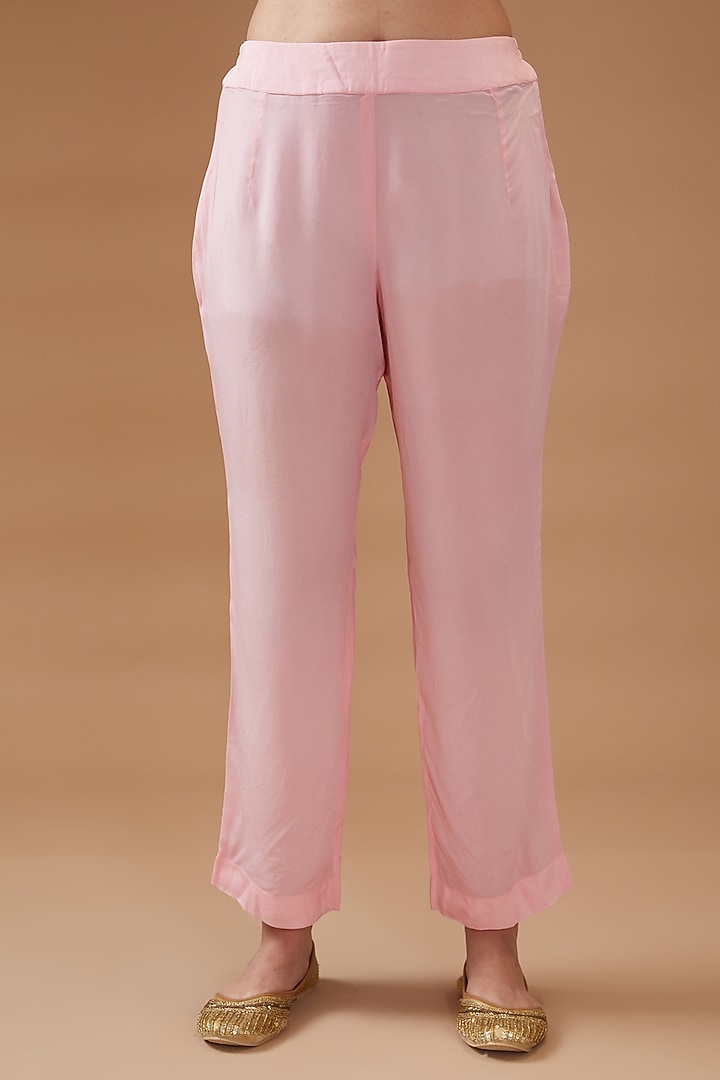 Pink Organza Printed & Embroidered Kaftan Set by Kisneel by Pam at Pernia's Pop Up Shop