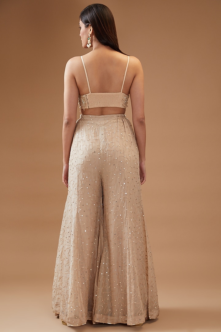 Beige Net Embroidered Jacket Set by Kisneel by Pam at Pernia's Pop Up Shop