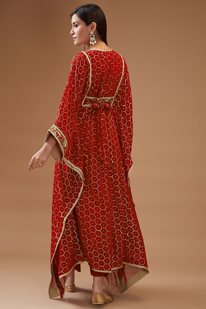 Red Chinon Embroidered Kaftan Set by Kisneel by Pam at Pernia's Pop Up Shop