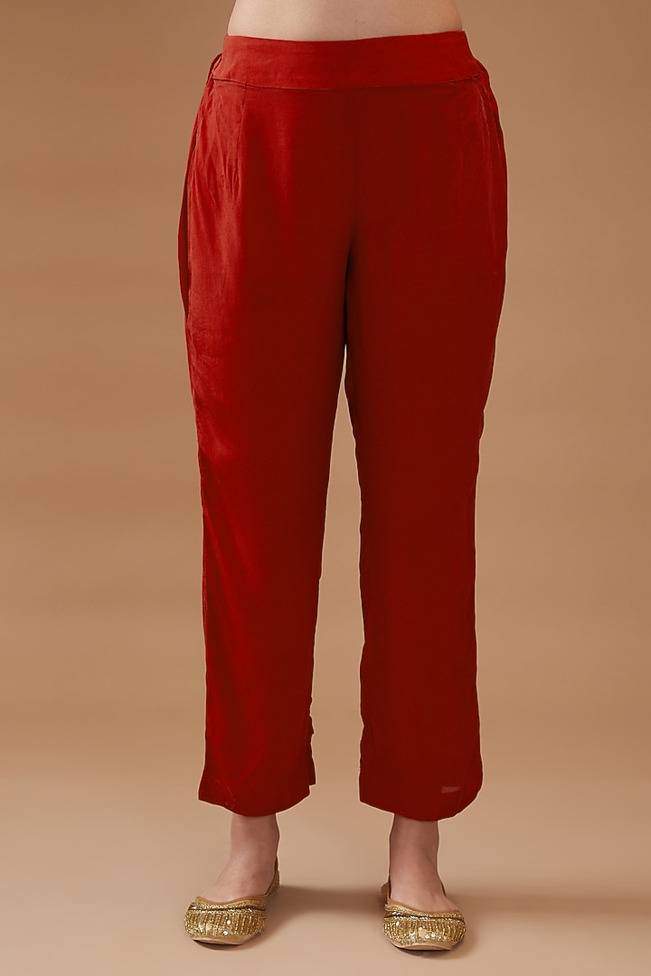 Red Chinon Embroidered Kaftan Set by Kisneel by Pam at Pernia's Pop Up Shop