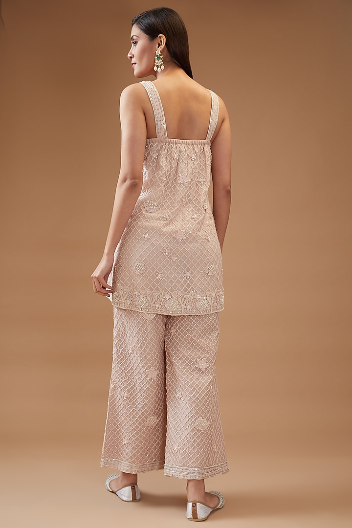 Pink Organza Embroidered Kurta Set by Kisneel by Pam at Pernia's Pop Up Shop
