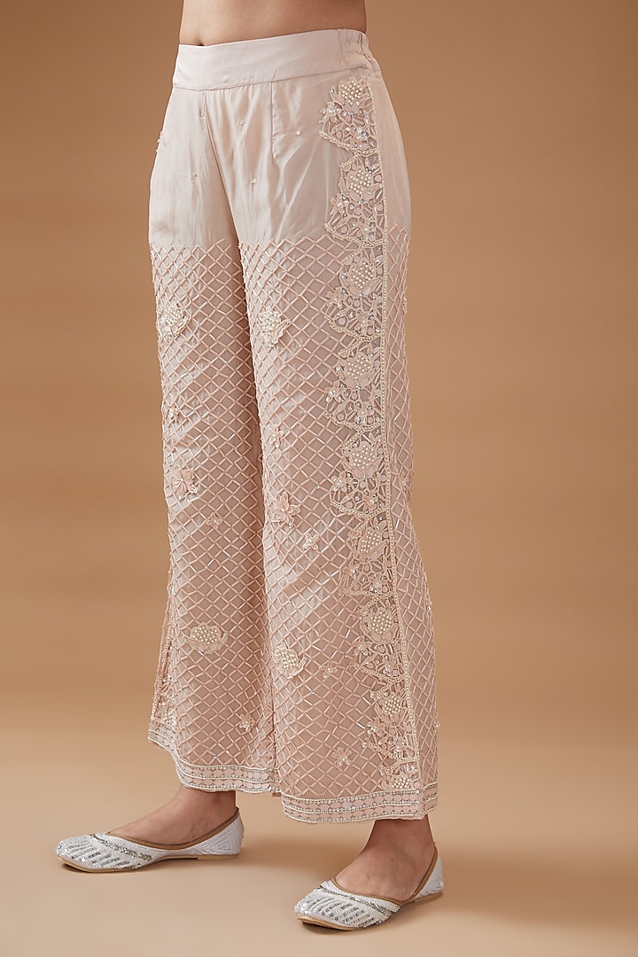 Pink Organza Embroidered Kurta Set by Kisneel by Pam at Pernia's Pop Up Shop