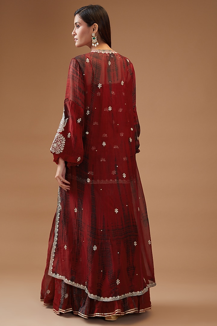 Red Organza Tie-Dyed Jacket Set by Kisneel by Pam at Pernia's Pop Up Shop