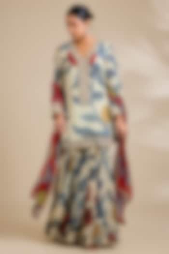 Ivory Organza Kalamkari Printed Gharara Set by Kisneel by Pam at Pernia's Pop Up Shop