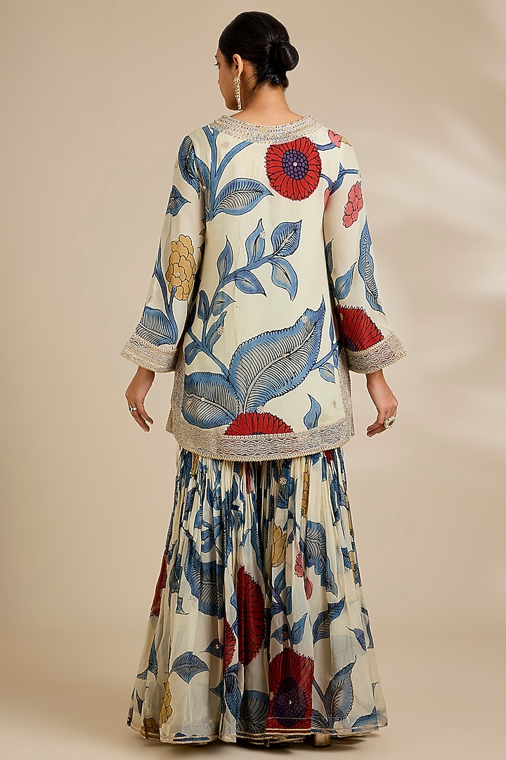 Ivory Organza Kalamkari Printed Gharara Set by Kisneel by Pam at Pernia's Pop Up Shop