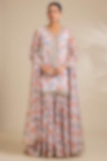 Ivory Floral Printed Organza Wedding Sharara Set by Kisneel by Pam at Pernia's Pop Up Shop