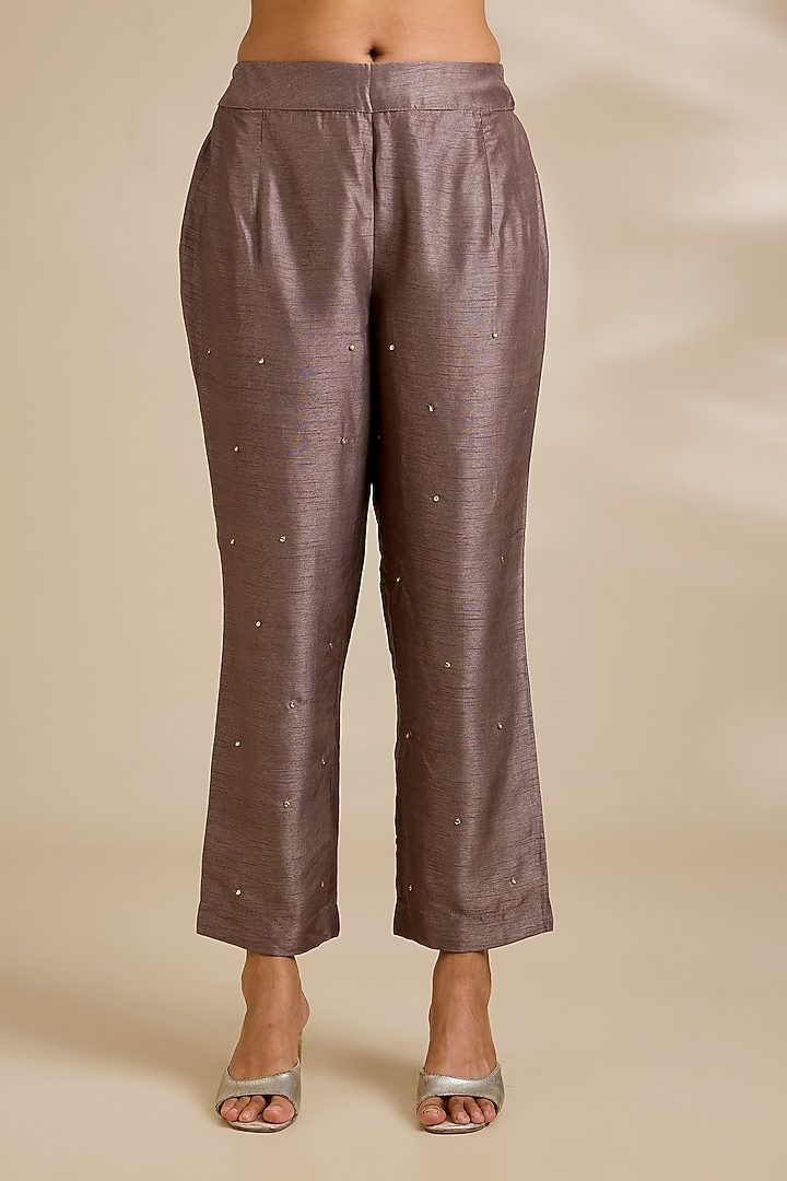 Charcoal Grey Tissue Pearl Kurta Set by Kisneel by Pam at Pernia's Pop Up Shop