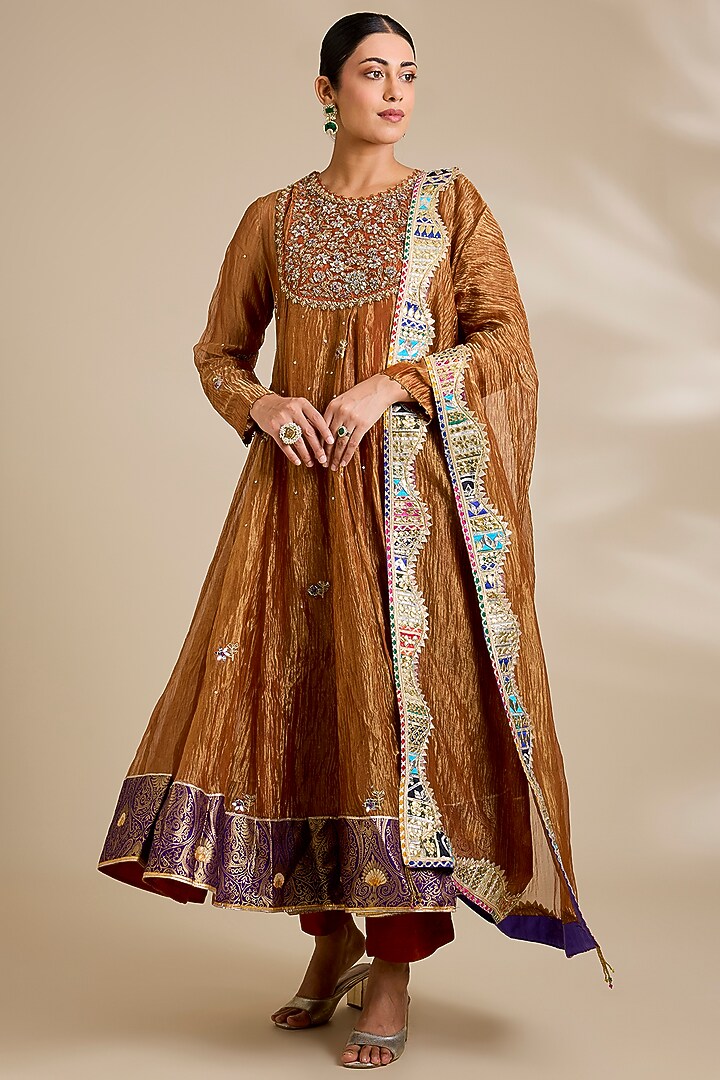 Rust Tissue Wedding Anarkali Set by Kisneel by Pam at Pernia's Pop Up Shop