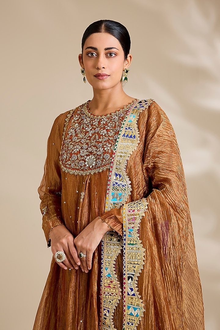 Rust Tissue Wedding Anarkali Set by Kisneel by Pam at Pernia's Pop Up Shop