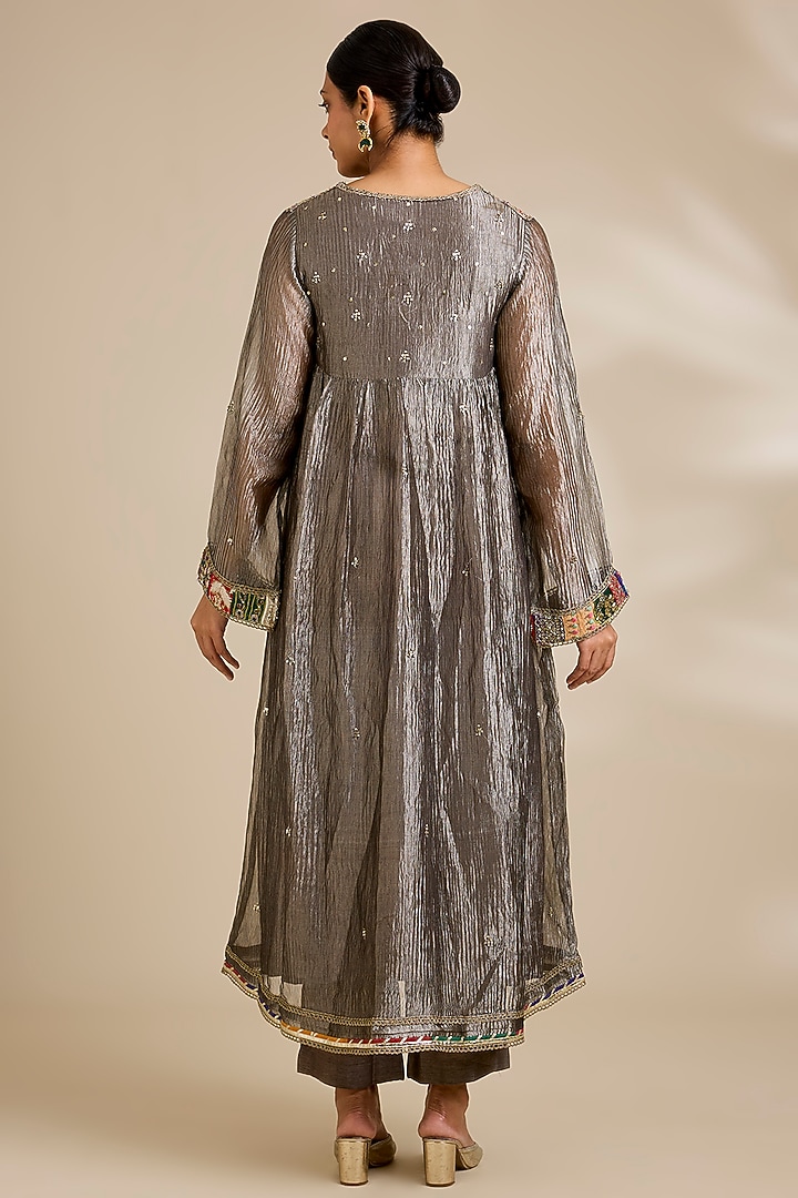 Charcoal Grey Tissue Wedding Anarkali Set by Kisneel by Pam at Pernia's Pop Up Shop