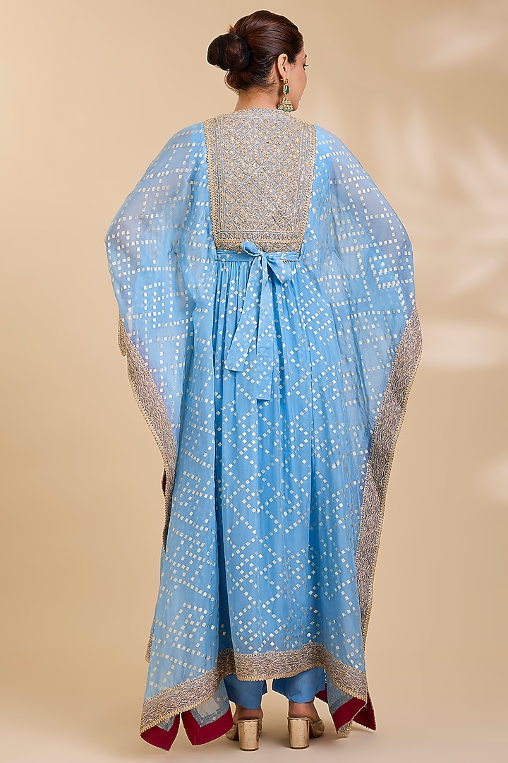 Blue Organza Shibori Kaftan Set by Kisneel by Pam at Pernia's Pop Up Shop