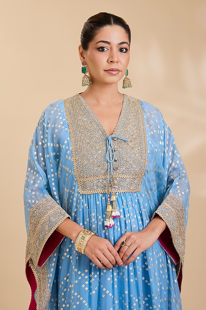 Blue Organza Shibori Kaftan Set by Kisneel by Pam at Pernia's Pop Up Shop