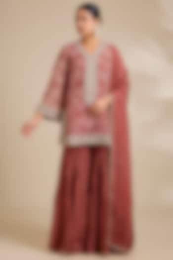Red Organza Printed Wedding Sharara Set by Kisneel by Pam at Pernia's Pop Up Shop