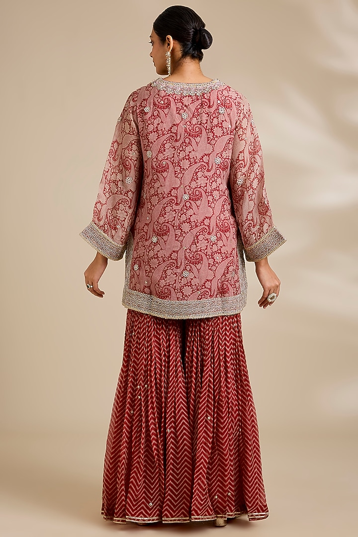 Red Organza Printed Wedding Sharara Set by Kisneel by Pam at Pernia's Pop Up Shop