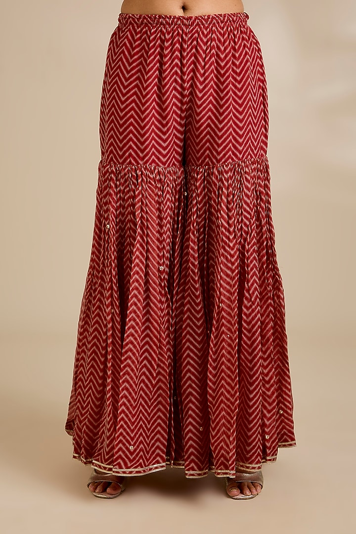 Red Organza Printed Wedding Sharara Set by Kisneel by Pam at Pernia's Pop Up Shop