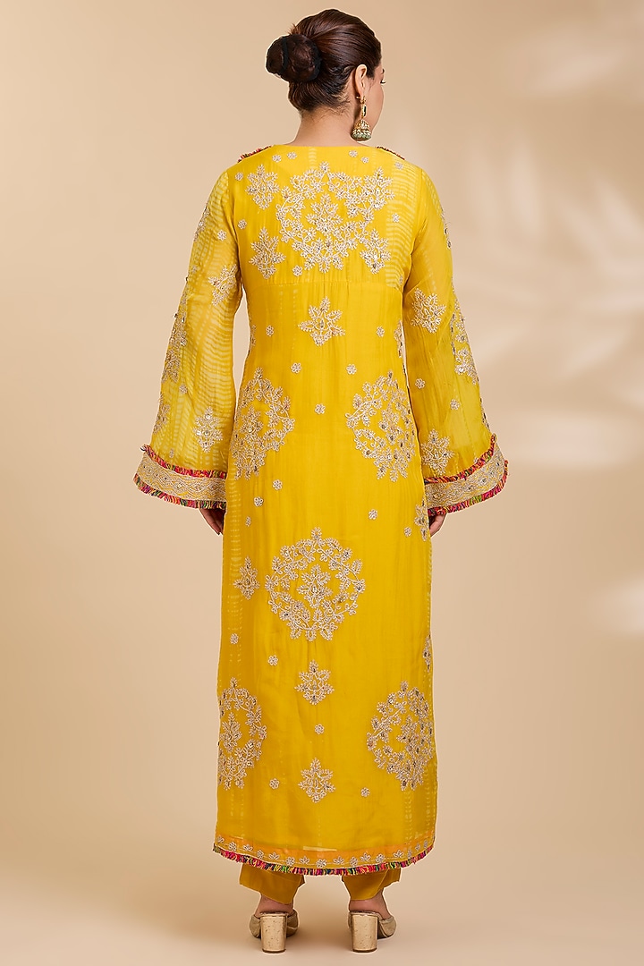 Yellow Organza Embroidered Kurta Set by Kisneel by Pam at Pernia's Pop Up Shop