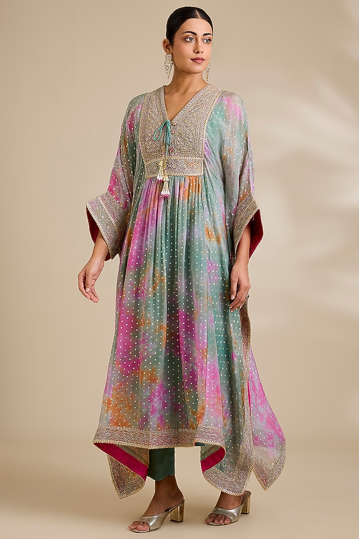 Multi-Colored Organza Tie-Dyed Kaftan Set by Kisneel by Pam at Pernia's Pop Up Shop