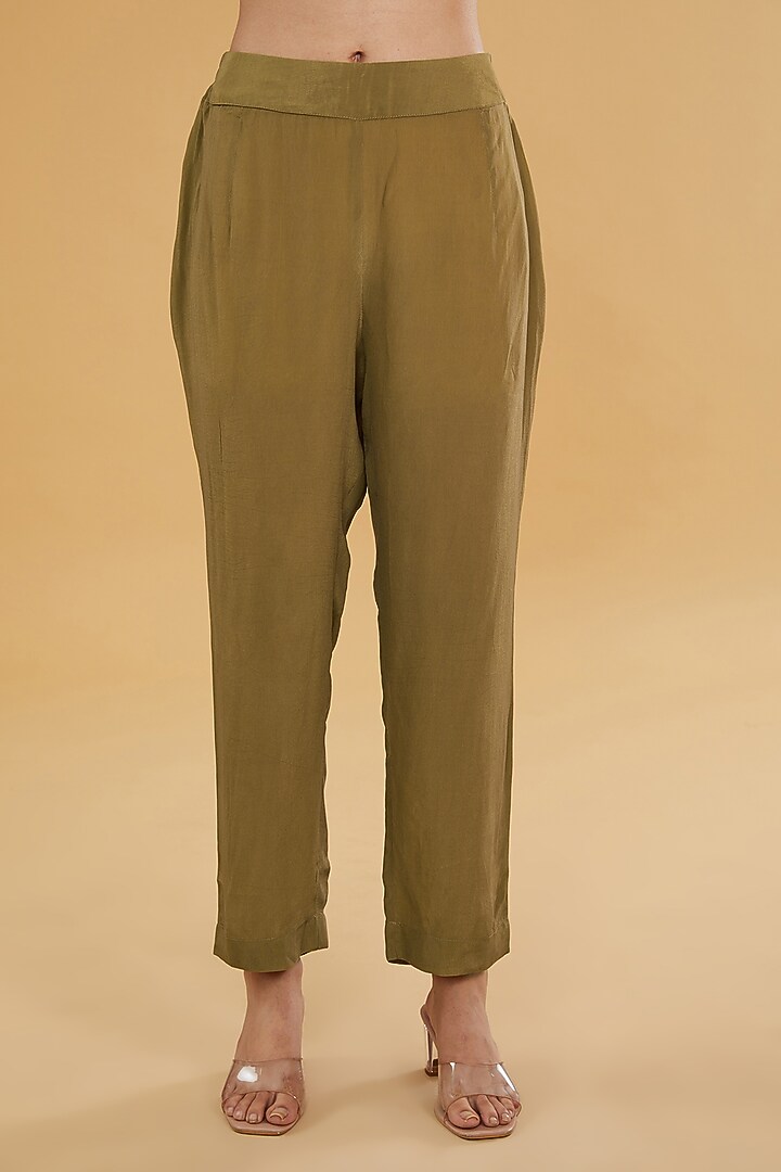 Olive Green Chiffon Mirror Embroidered Tie & Dye Kurta Set by Kisneel by Pam at Pernia's Pop Up Shop