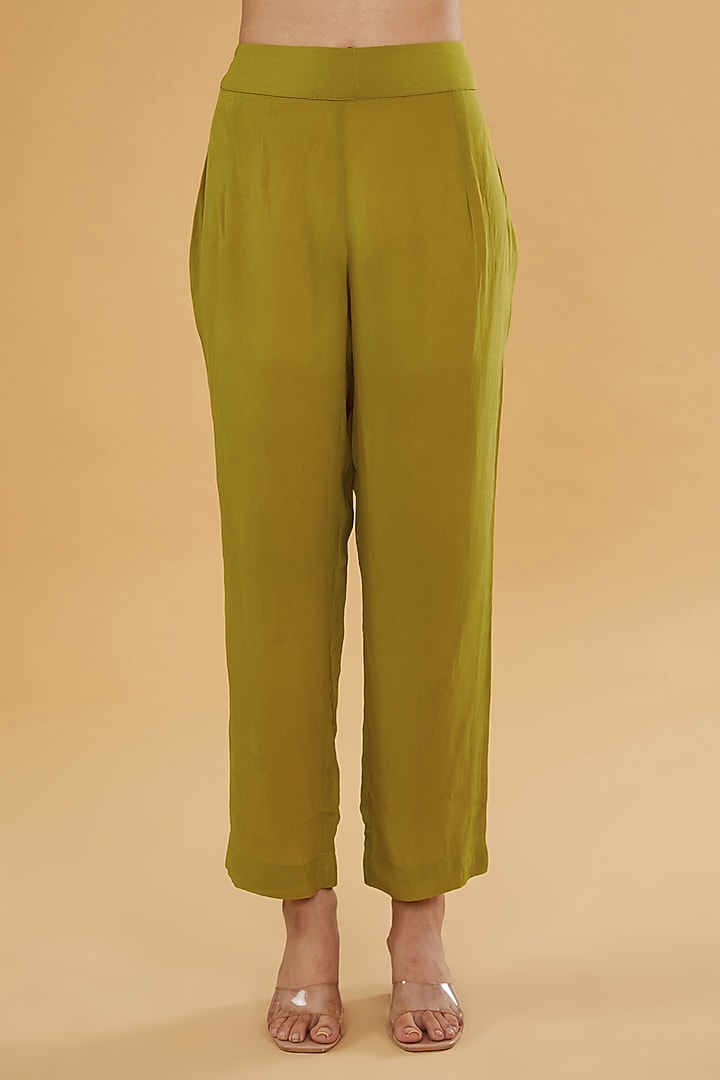 Olive Green Chiffon Mirror Embroidered Tie & Dye Kurta Set by Kisneel by Pam at Pernia's Pop Up Shop