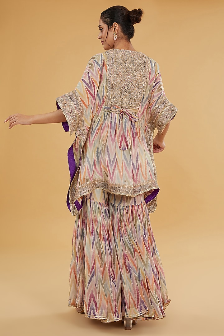 Multi-Colored Organza Ikat Printed Gharara Set by Kisneel by Pam at Pernia's Pop Up Shop