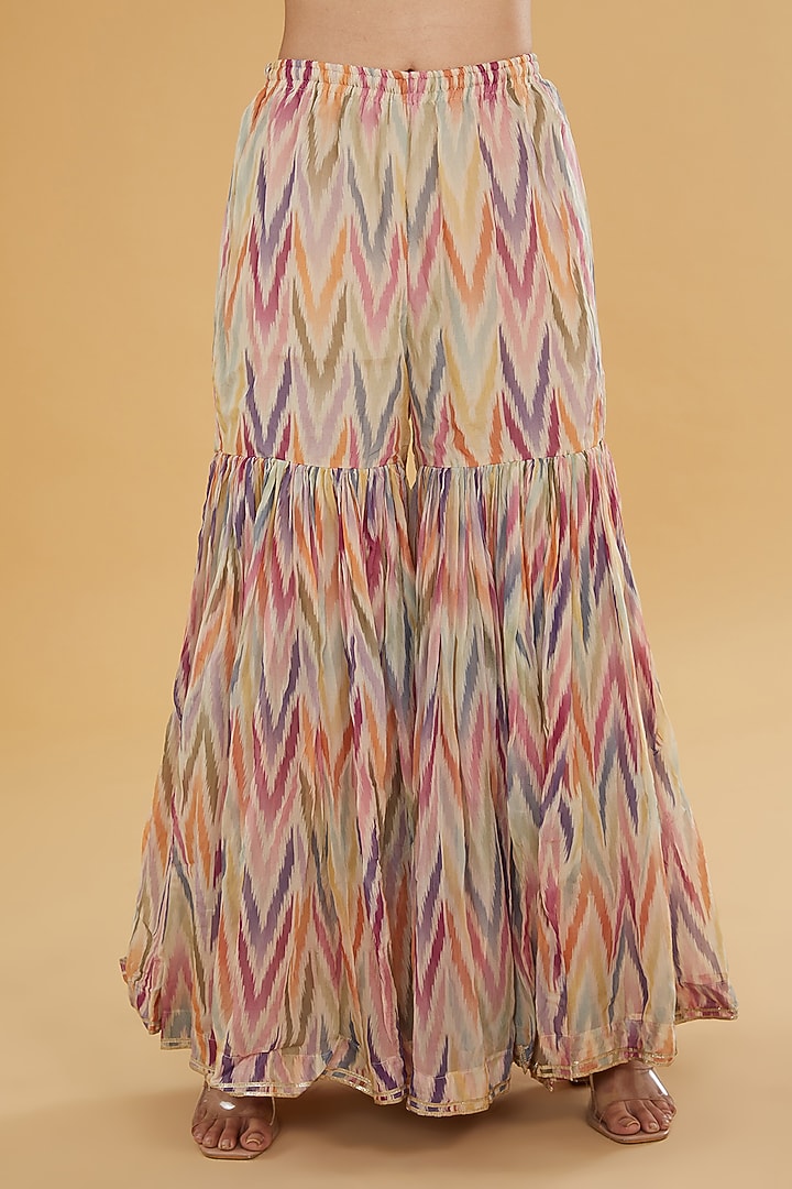 Multi-Colored Organza Ikat Printed Gharara Set by Kisneel by Pam at Pernia's Pop Up Shop