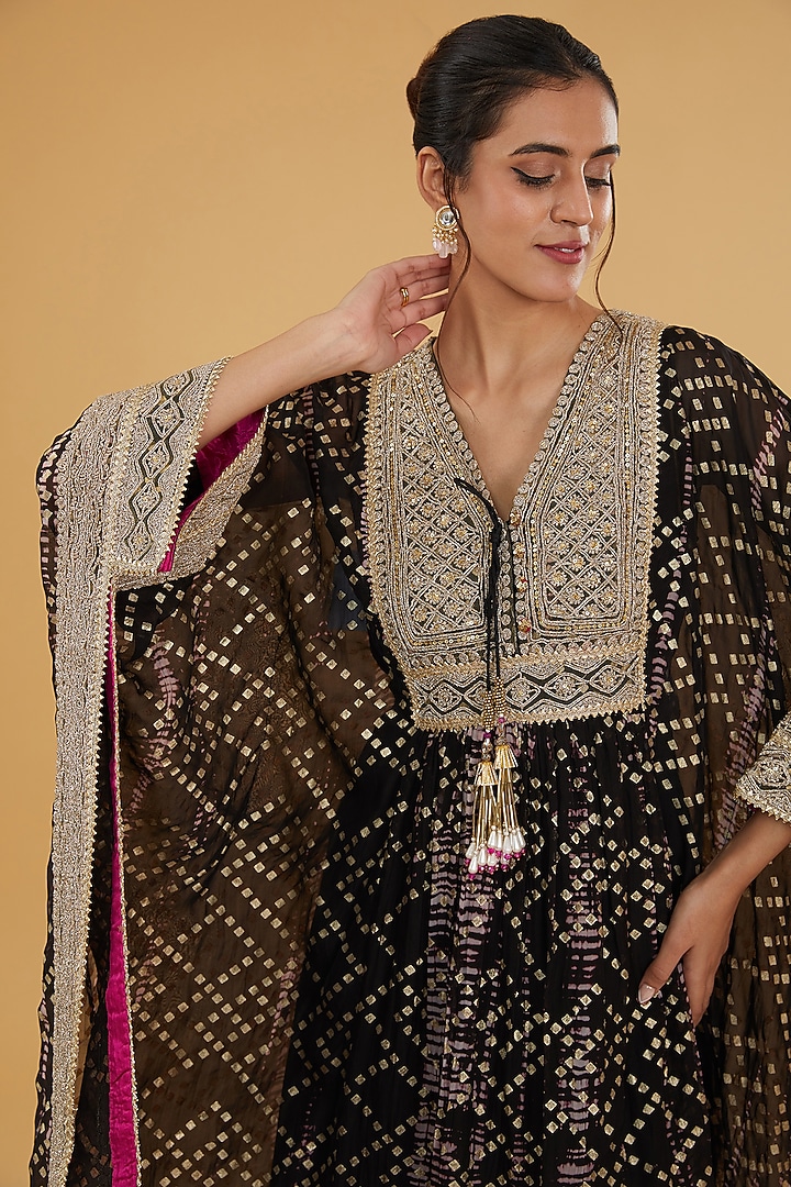 Black Organza Foil Kaftan Set by Kisneel by Pam at Pernia's Pop Up Shop