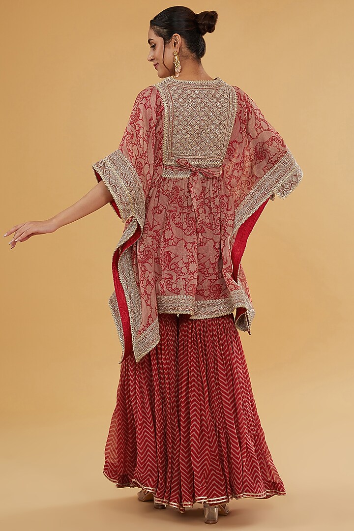 Red Organza Printed Gharara Set by Kisneel by Pam at Pernia's Pop Up Shop