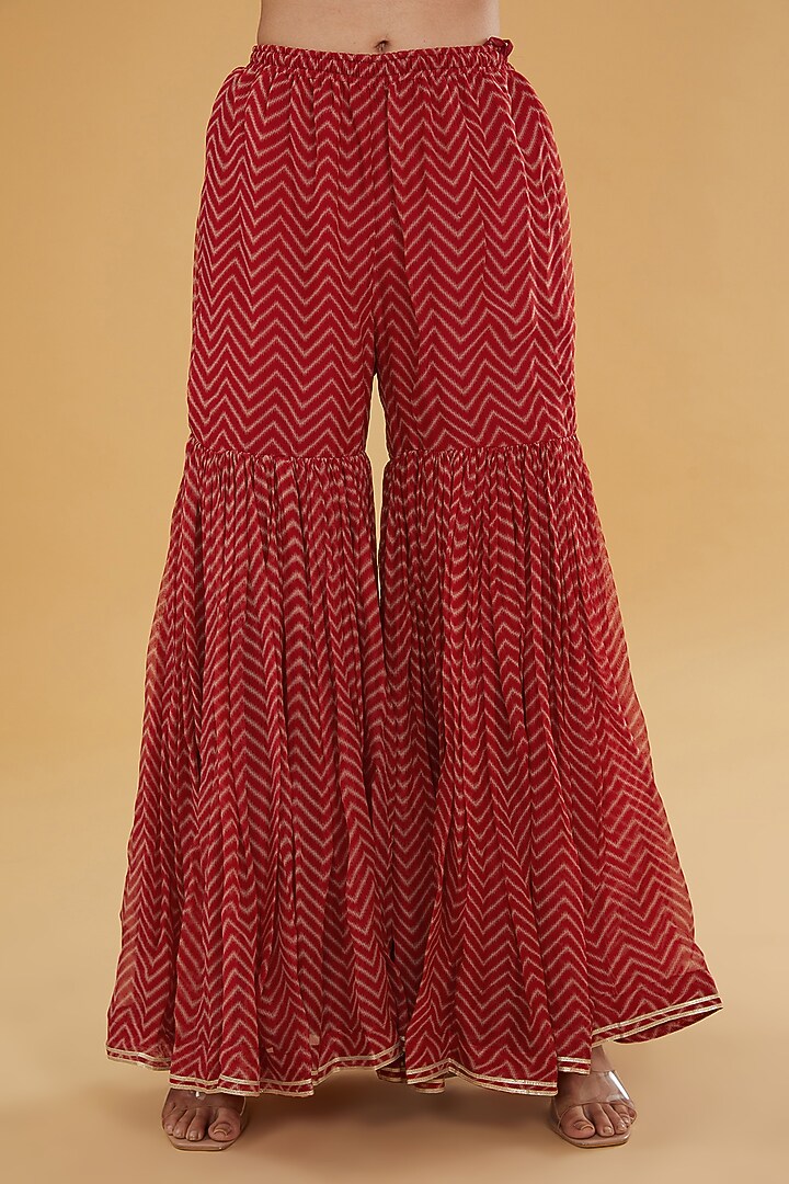 Red Organza Printed Gharara Set by Kisneel by Pam at Pernia's Pop Up Shop