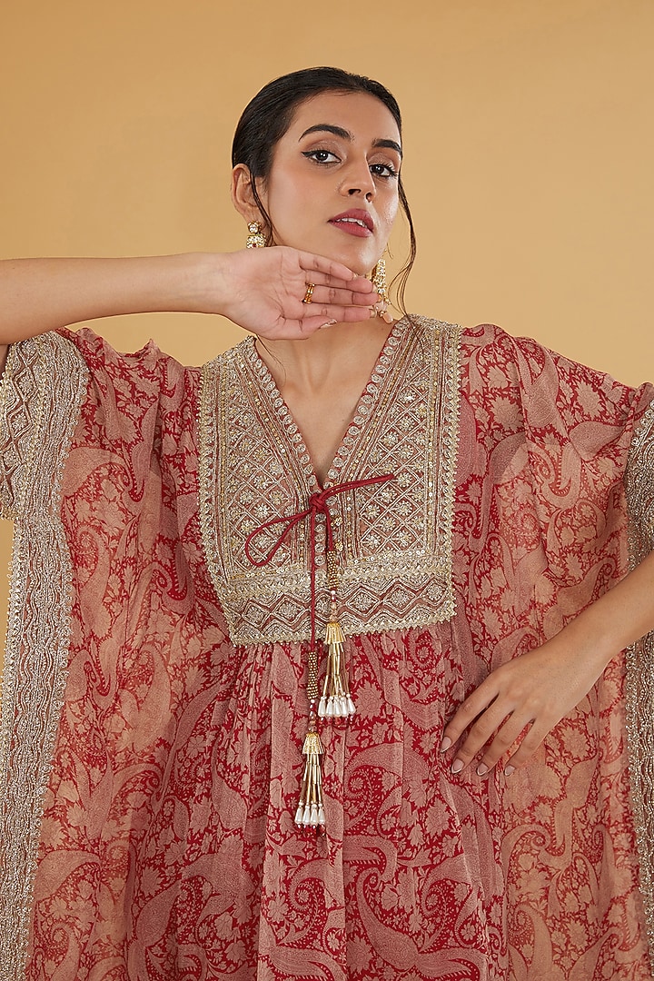 Red Organza Printed Gharara Set by Kisneel by Pam at Pernia's Pop Up Shop