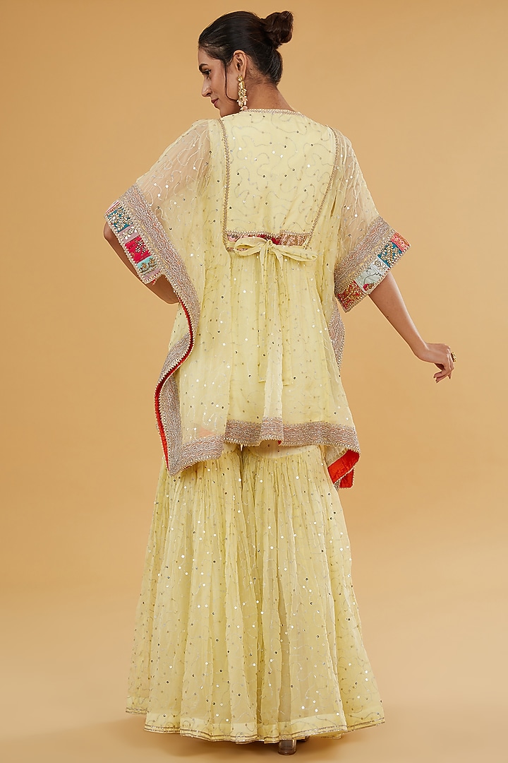 Lemon Yellow Organza Sequins Embroidered Gharara Set by Kisneel by Pam at Pernia's Pop Up Shop