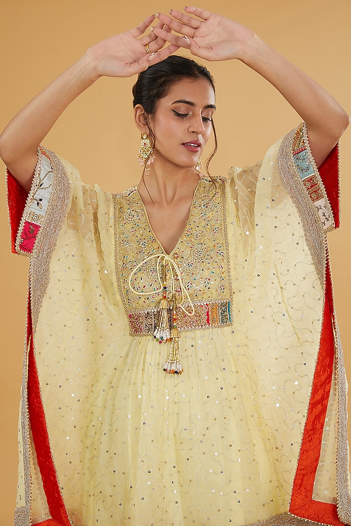Lemon Yellow Organza Sequins Embroidered Gharara Set by Kisneel by Pam at Pernia's Pop Up Shop