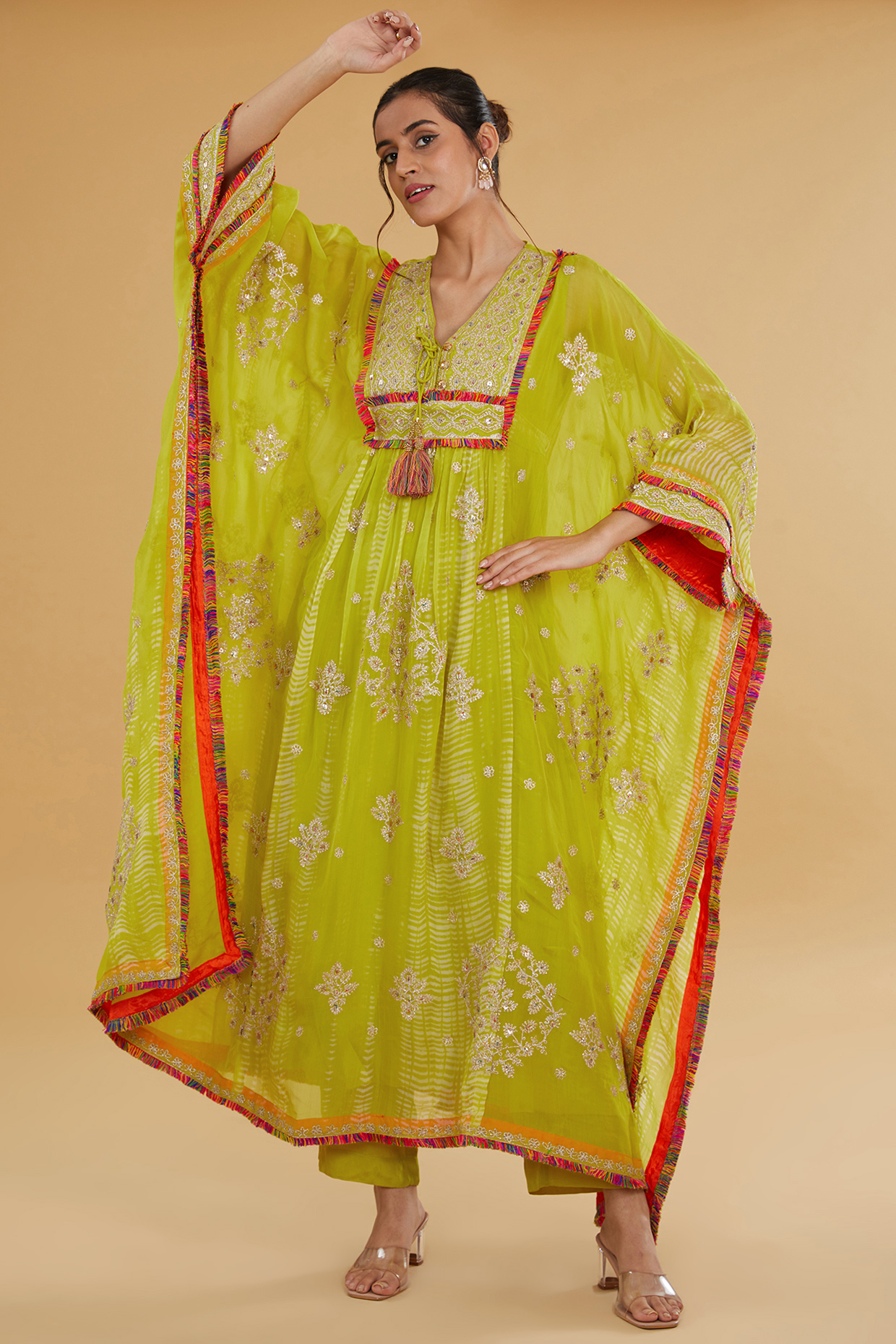 Lime Green Organza Kaftan Set by Kisneel by Pam at Pernia's Pop Up Shop