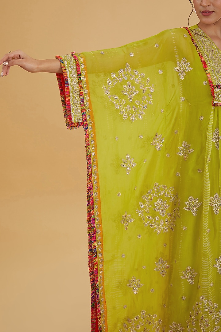Lime Green Organza Kaftan Set by Kisneel by Pam at Pernia's Pop Up Shop