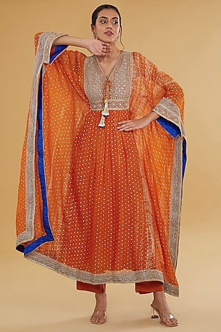 Orange Organza Kaftan Set by kisneel by pam