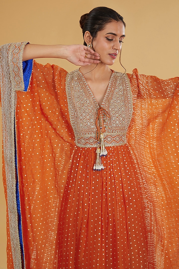 Orange Organza Kaftan Set by Kisneel by Pam at Pernia's Pop Up Shop