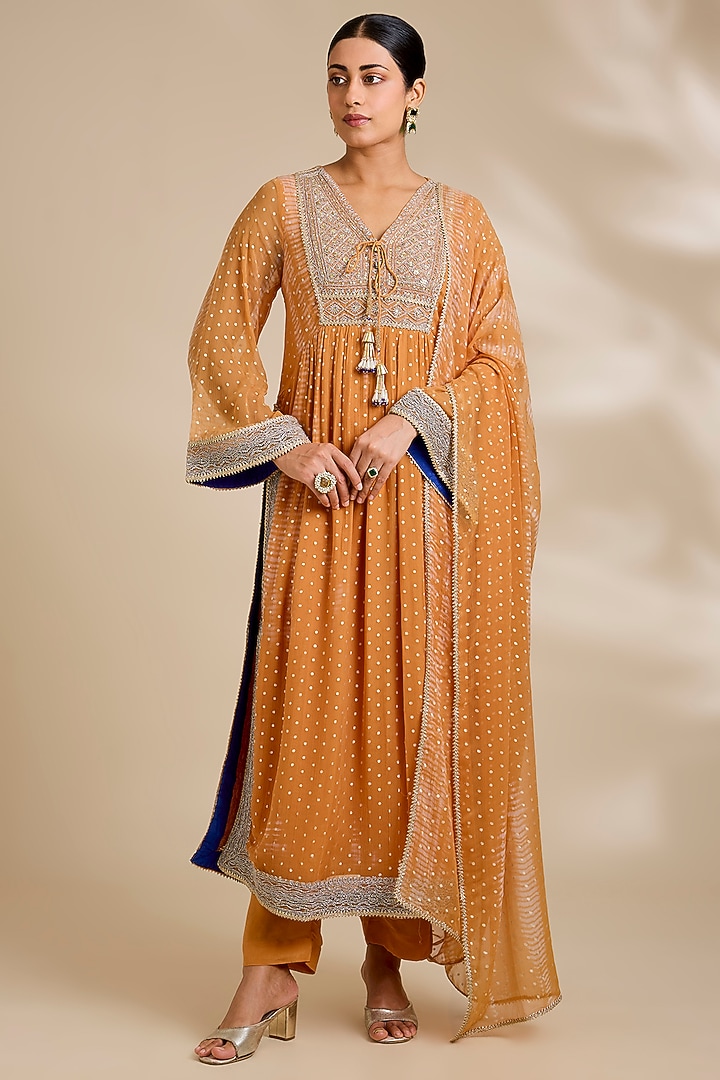 Neon Orange Viscose Organza Kurta Set by Kisneel by Pam at Pernia's Pop Up Shop