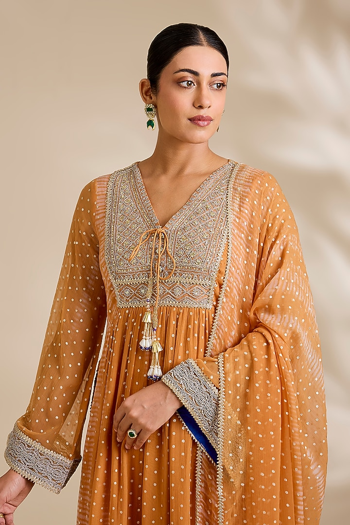 Neon Orange Viscose Organza Kurta Set by Kisneel by Pam at Pernia's Pop Up Shop