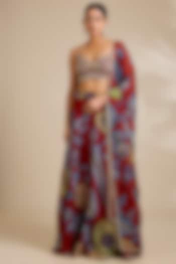 Red Organza Kalamkari Printed Wedding Lehenga Set by Kisneel by Pam at Pernia's Pop Up Shop