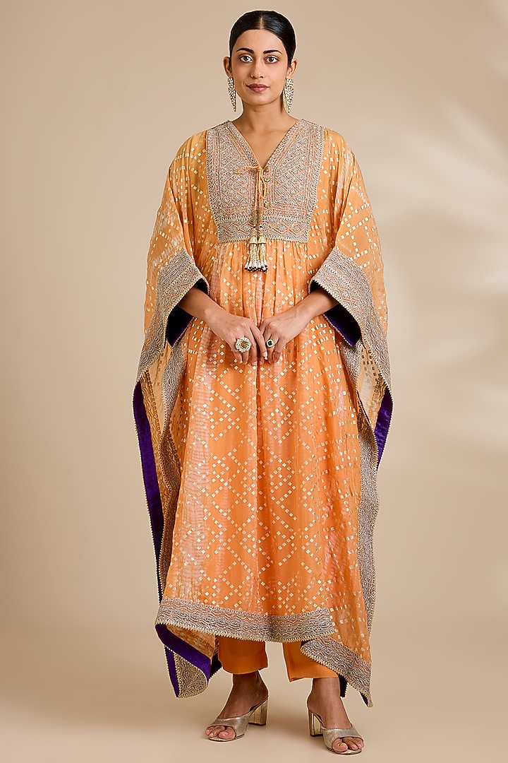 Neon Orange Viscose Organza Kaftan Set by Kisneel by Pam at Pernia's Pop Up Shop