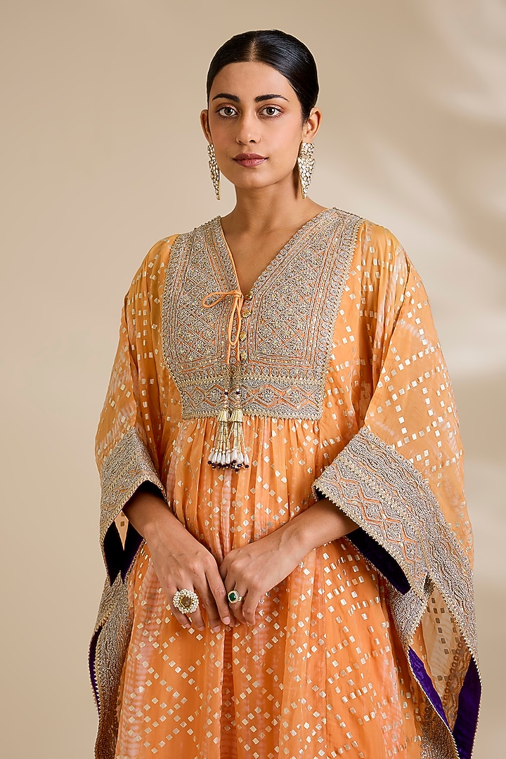 Neon Orange Viscose Organza Kaftan Set by Kisneel by Pam at Pernia's Pop Up Shop